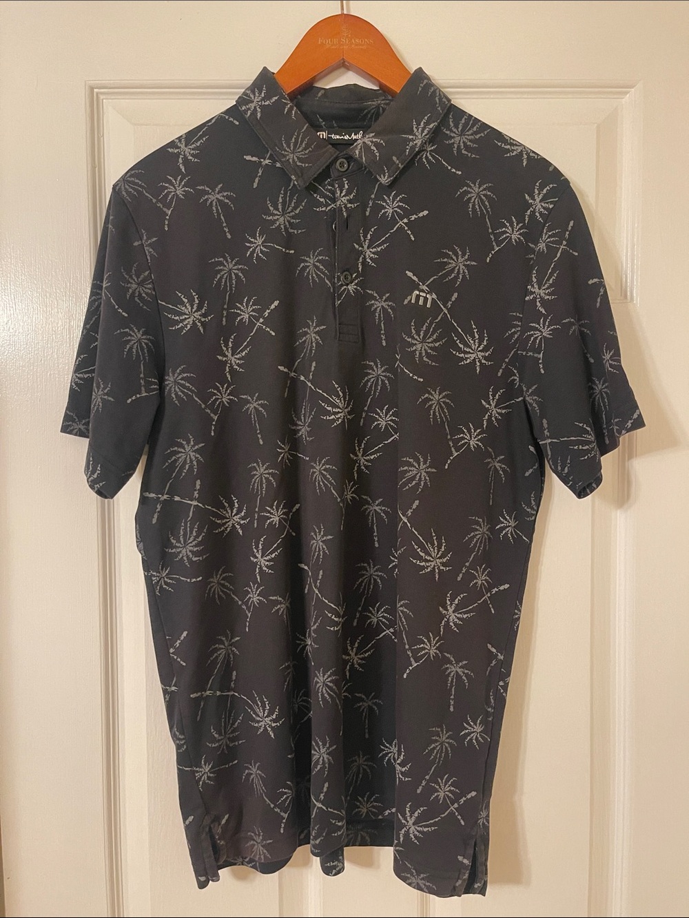 Travis Mathew Black Palm Print Polo